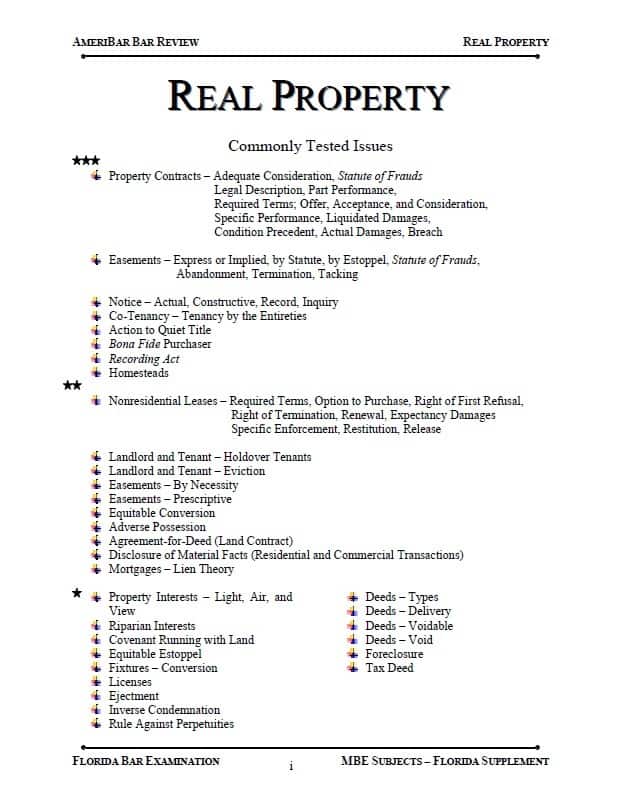 Florida Property commonly tested issues